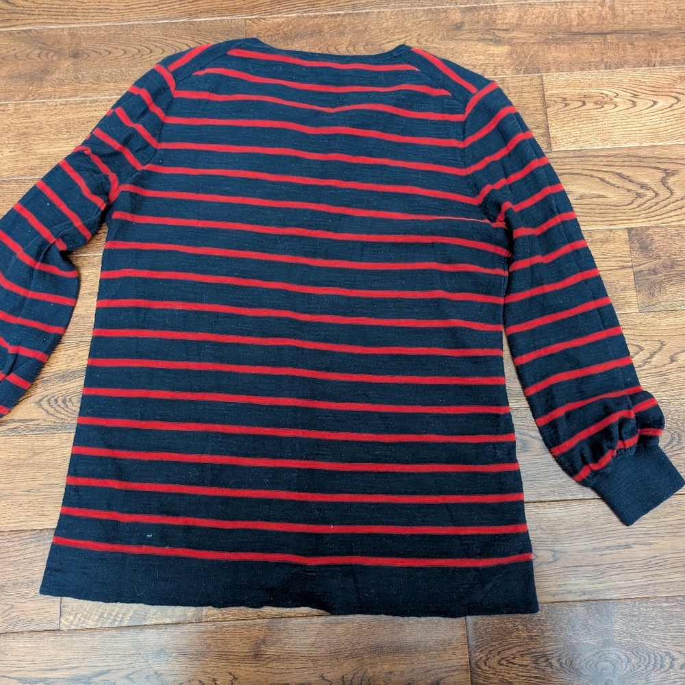 Ann Taylor LOFT Red & Navy Stripe Pullover Lightweight  Sweater Tie Neck Sz S - Picture 8 of 8